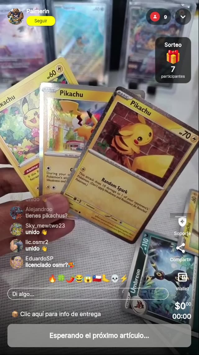Lote de tres cartas Pikachu