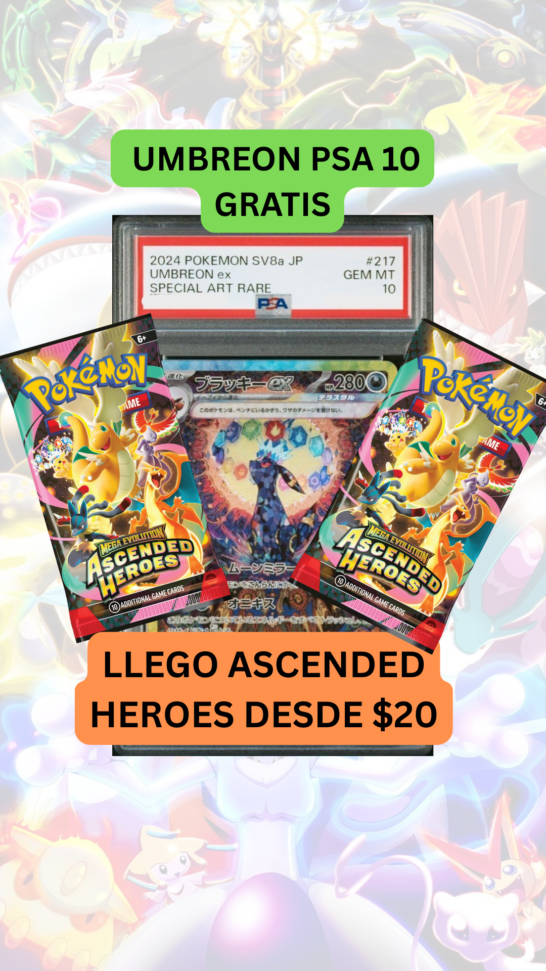 🚨Singles, producto y slabs desde $20🚨UMBREON PSA 10 GRATIS