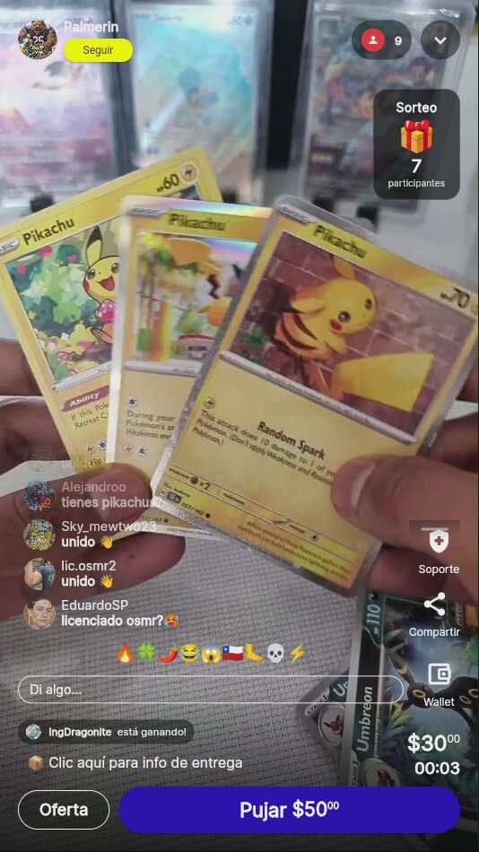 Lote de tres cartas Pikachu