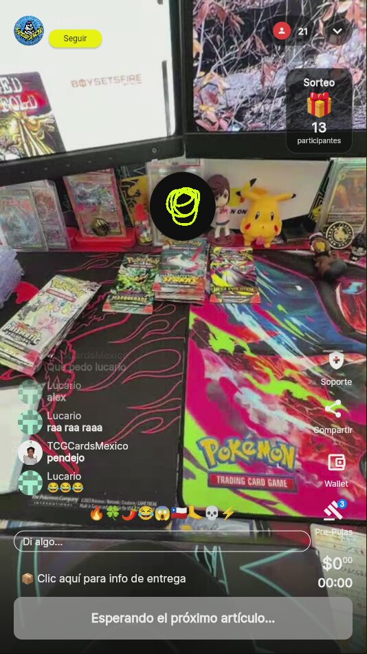 Cartas Pokémon variadas en subasta